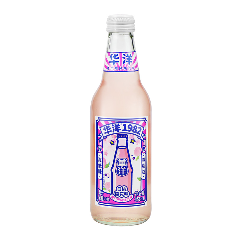 华洋1982汽水果味果汁碳酸饮料低糖0脂网红含气饮料358ml*20 整箱 - 图2