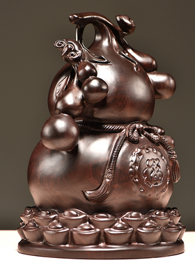 黑檀实木雕刻大葫芦摆件实木质家居客厅红木办公室送礼工艺装饰品