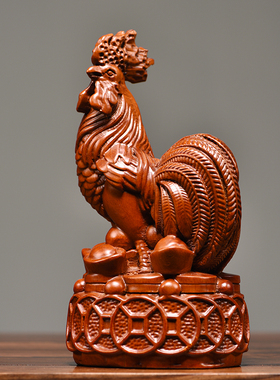 花梨木雕鸡摆件全套十二生肖三合猪牛马兔家居装饰摆设红木工艺品