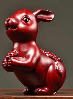 红花梨木雕兔子实木质摆件十二生肖木兔工艺客厅家居送礼品装饰品