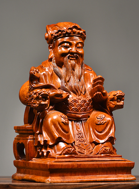 花梨实木雕刻土地公神像木雕摆件客厅家居店铺供奉红木摆设工艺品
