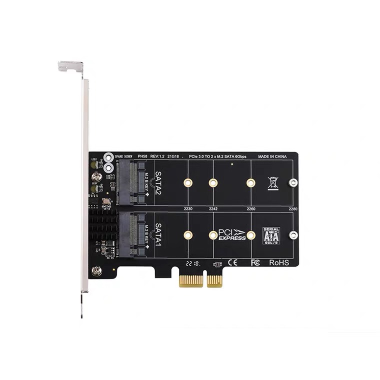 PCIe X1转M.2SATA 6Gbps 2口转接扩展卡双位SSD固态硬盘JM582芯片 - 图0