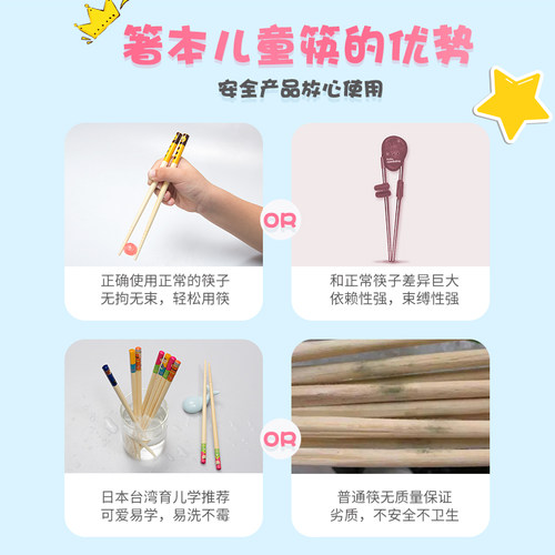 儿童筷子二段4岁6岁8岁木筷家用实木小孩女竹短女孩宝宝专用卡通 - 图1