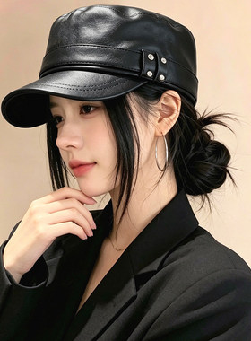 PU皮质英伦复古显脸小鸭舌帽女