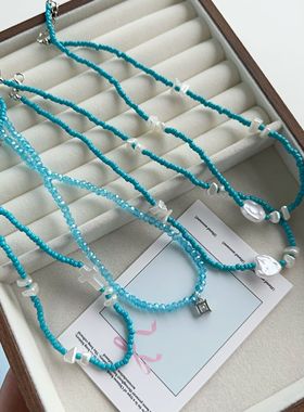 新款ins风多巴胺夏日海蓝项链