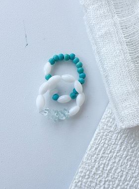 蓝色这很夏天串珠指环戒指百搭