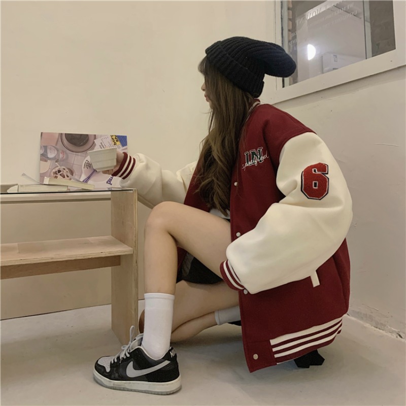 2022新夹毛服美夹克复古上袖秋冬款棉呢棒球式休闲衣女装长短外套