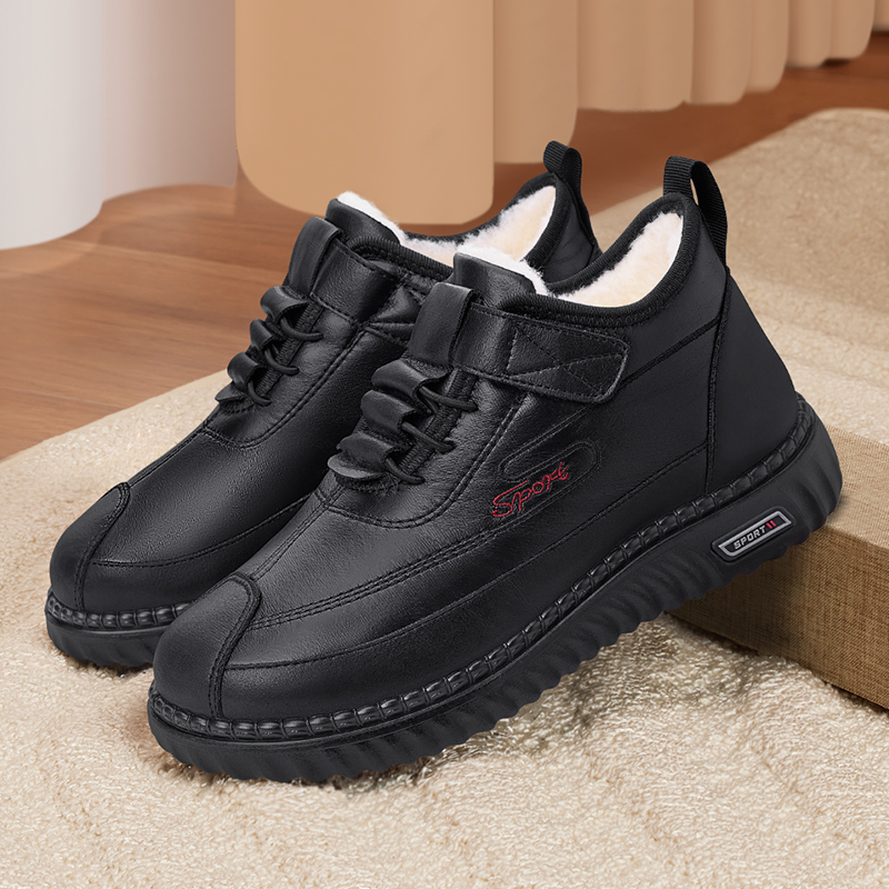 老北京棉鞋女冬2025新款加绒加厚保暖皮面防水防滑软底妈妈鞋棉靴 - 图0