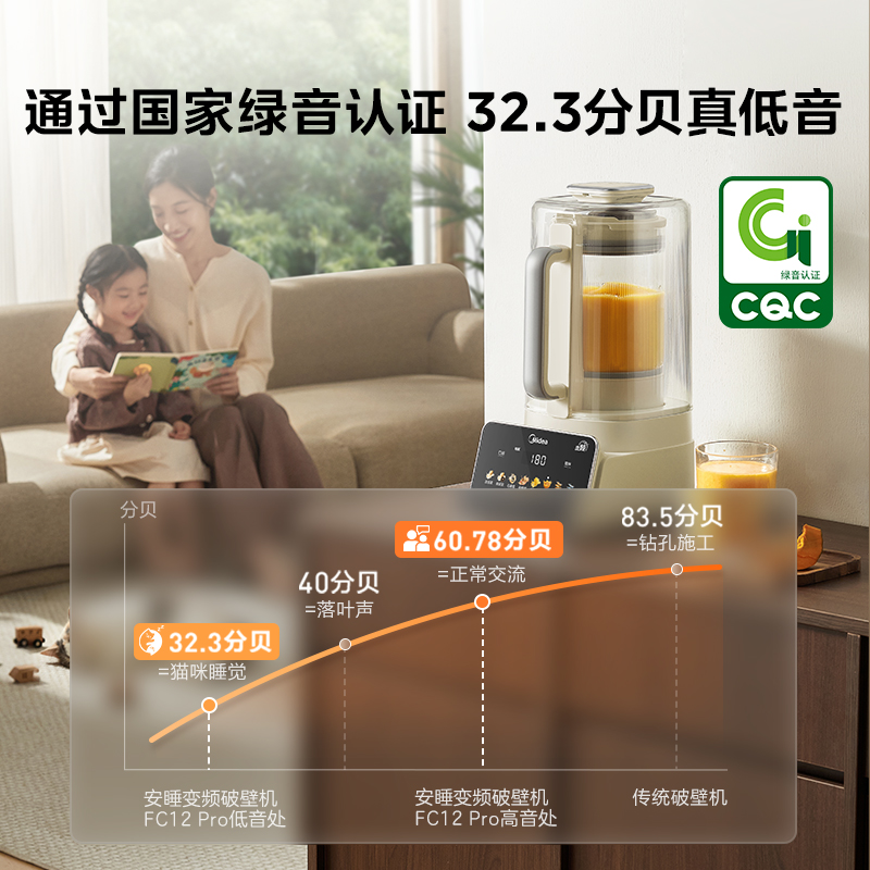 美的安睡破壁机0涂层变频可拆家用豆浆机智能新款豆浆机官方正品 - 图2