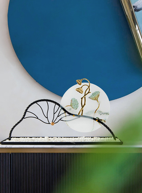 新中式禅意枯莲蓬摆件售楼处B样板房轻奢植物玄关软装饰品