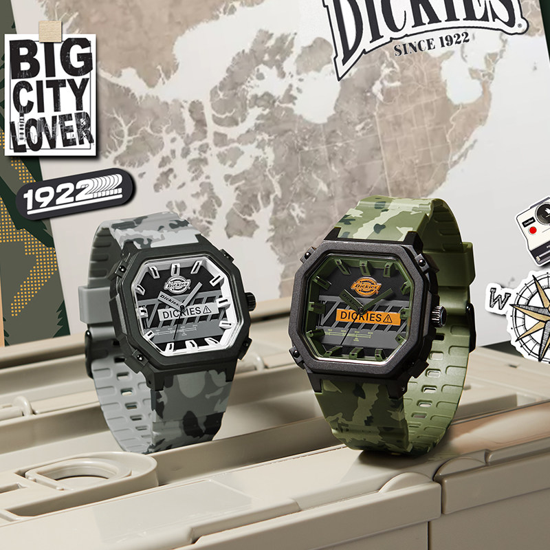 dickies旗舰店迷彩撞色户外石英表 dickies手表欧美腕表