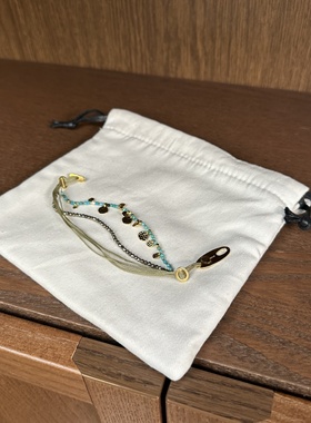 精致百搭~全手工珠串18K金锤纹圆片 绿松石淡水珍珠925银手链