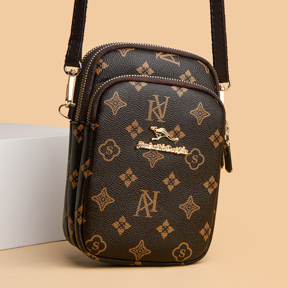 Kangaroo leather mobile phone bag printed shoulder crossbody bag for women