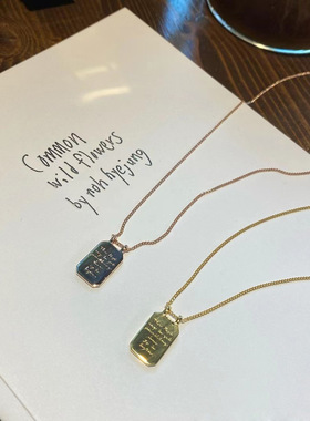 EPUU银镀18k金ins小方牌项链女