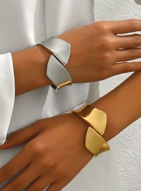 欧美朋克金属开口手镯嘻哈个性不规则冷淡风手环轻奢小众手饰女潮