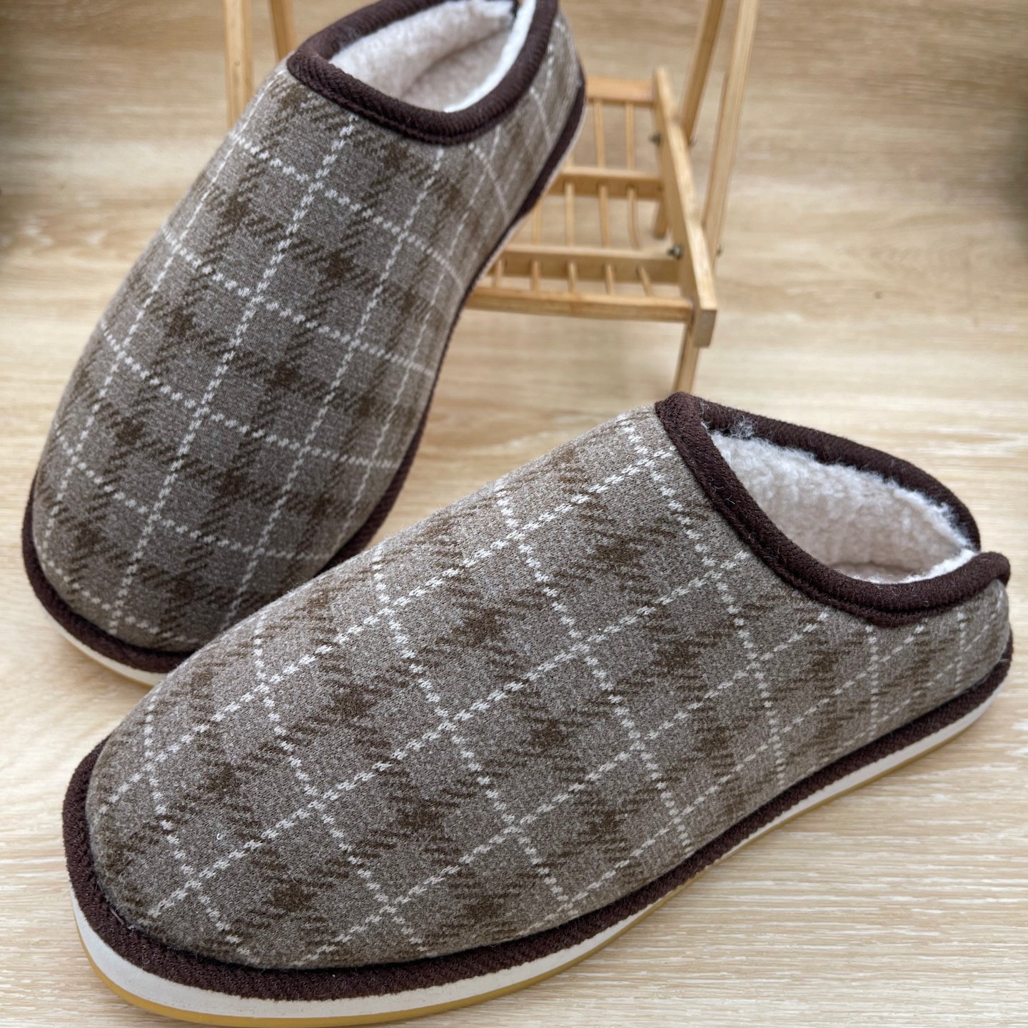 秋冬格子包头棉拖鞋情侣居家防滑女保暖鞋加绒加厚男士轻便懒人拖,淘宝优惠券,粉丝福利购,淘宝优惠卷