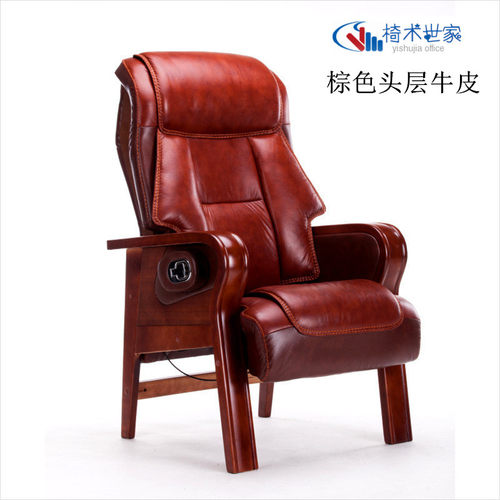 真皮老板椅可躺电脑椅家用办公椅实木牛皮大班椅子午休四脚经理椅 - 图0