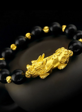 正品越南沙金貔貅手链纯金色烧蓝