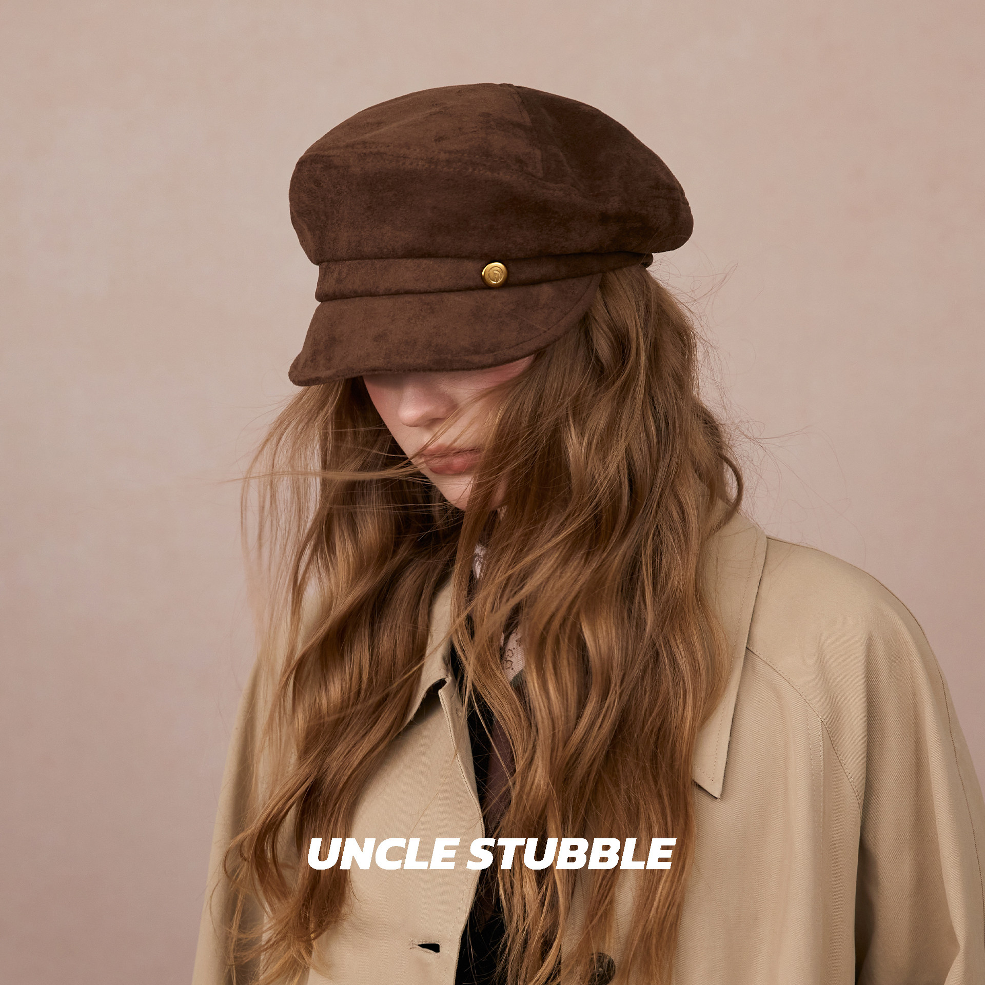 韩系复古棕色报童帽女秋冬麂皮绒百搭画家帽高级感气质百搭贝雷帽