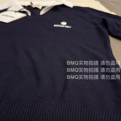BMQ 玳购级 高阶版】SHUSHUTON2025春撞色假两件翻领七分袖针织衫 - 图0