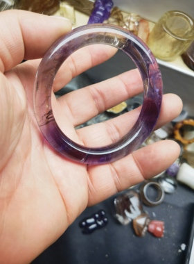 天然紫水晶手镯紫黄晶原石手镯条宽10.7圈口52.5重42克默认微瑕