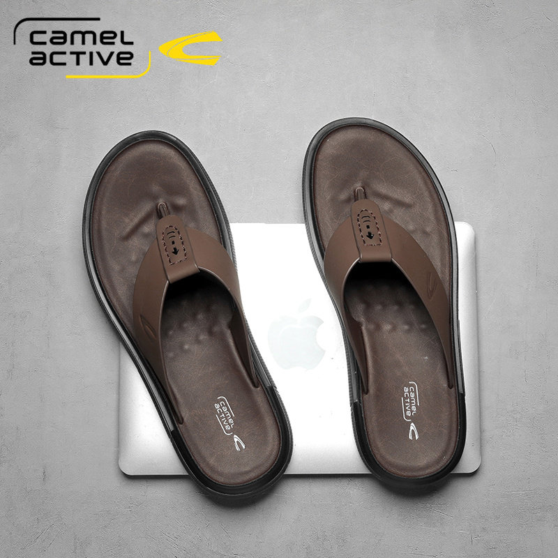 德国骆驼动感人字拖男夏季室外真皮男士凉拖鞋外穿防滑轻便沙滩鞋,淘宝优惠券,粉丝福利购,淘宝优惠卷