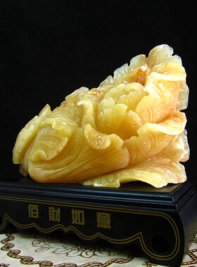 天然玉石摆件黄玉白菜摆件