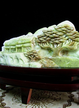 天然玉石摆件岫玉山水摆件岫岩花玉山水世外桃源玉石家居客厅摆件