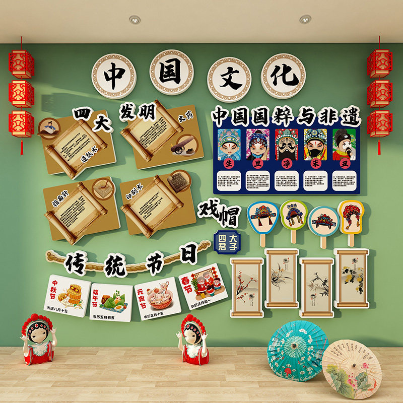 幼儿园中国非遗传统文化墙面装饰成品班级墙贴四大发明廊楼梯教室,淘宝优惠券,粉丝福利购,淘宝优惠卷