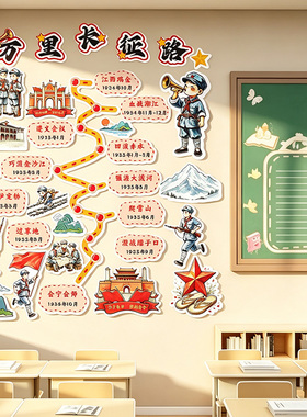 班级长征爱国氛围文化墙贴画布置