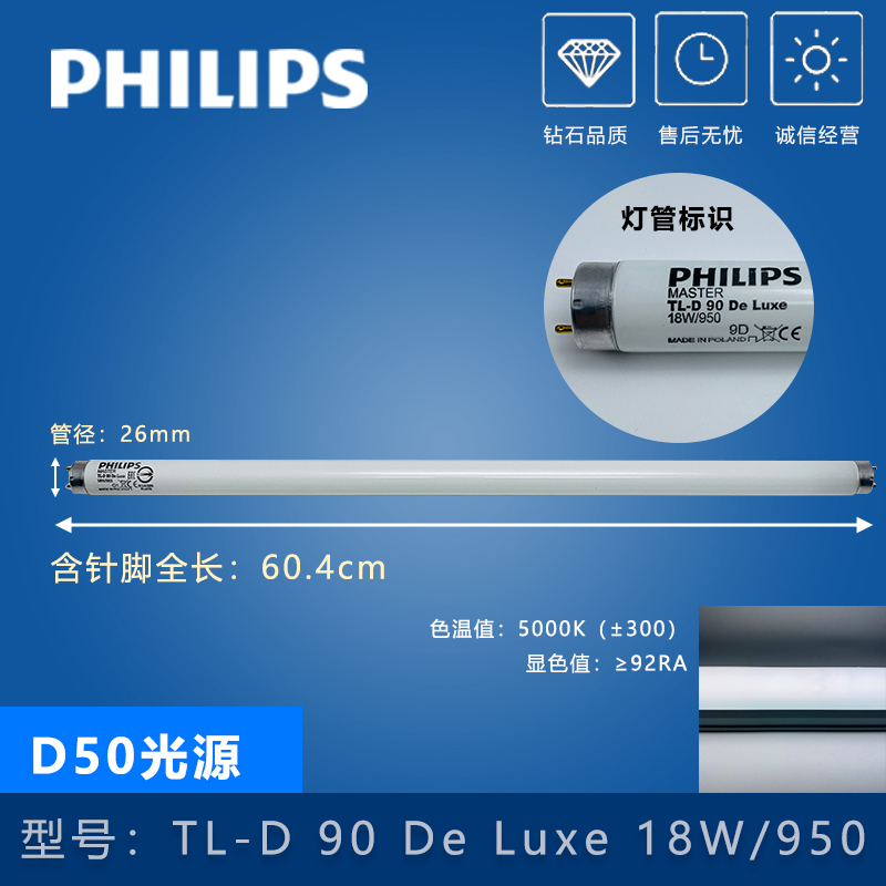 飞利浦D65对色灯箱D50看色灯管UV光源TL-D90 De Luxe950色评灯965 - 图2