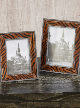 样板间木质马毛豹纹储物盒衣帽间首饰盒相框托盘组合装饰家居摆件