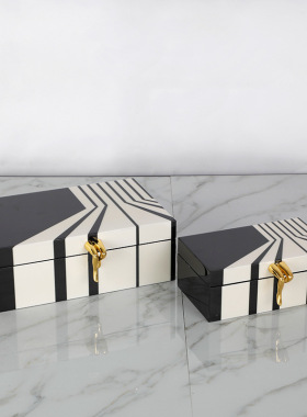 样板房家居装饰衣帽间收纳盒钢琴烤漆梳妆台首饰盒软装饰品摆件