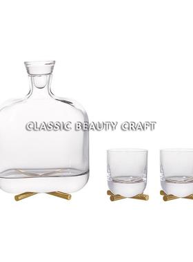 样板间客厅茶几大理石网格托盘醒酒器酒杯饰品高档酒具组合摆件