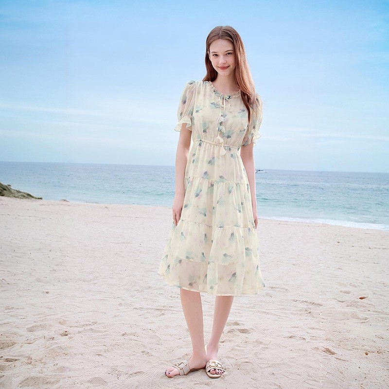 betu百图清新碎花雪纺裙女连衣裙2025年夏季新款短袖印花连身裙,淘宝优惠券,粉丝福利购,淘宝优惠卷
