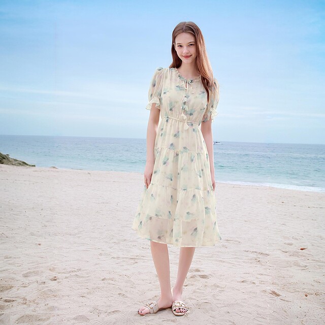 Betu Baitu ສິ້ນ chiffon floral ສົດຂອງແມ່ຍິງ 2026 summer ເສື້ອຍືດແຂນສັ້ນພິມອອກໃຫມ່