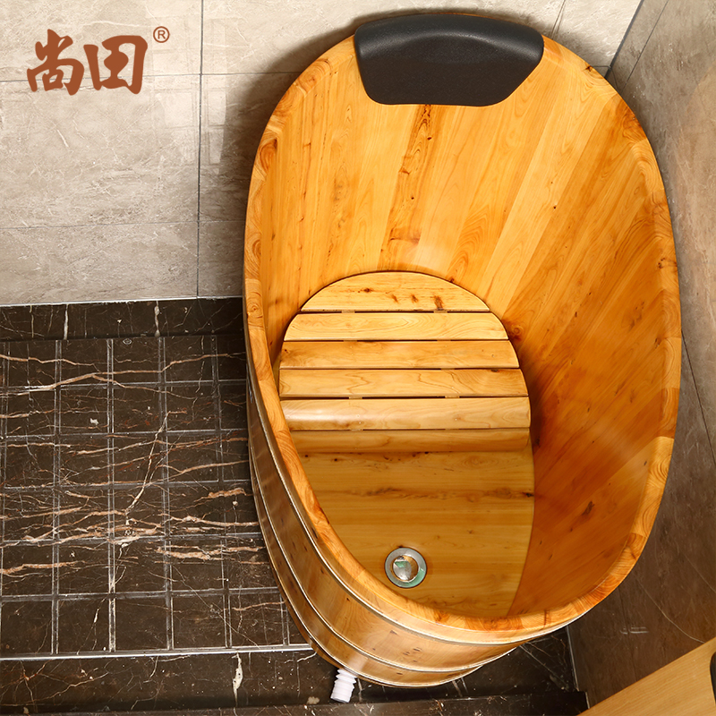 尚田香柏木圆形成人泡澡木桶浴桶实木浴缸洗澡盆小浴室木质沐浴桶 - 图1