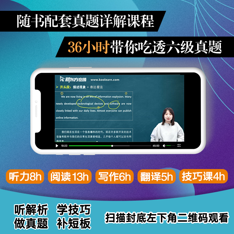 适用2024英语六级12月考试含6月真题新东方英语六级真题详解试卷大学英语cet6级历年真题模拟复习题六级词汇单词阅读听力翻译写作