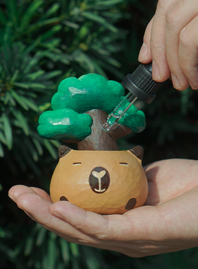 艾集有钱花招财木雕盆栽礼物
