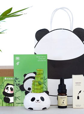 摆件招财有钱花香薰木雕治愈系大小熊猫盆栽送女生闺蜜生日礼物