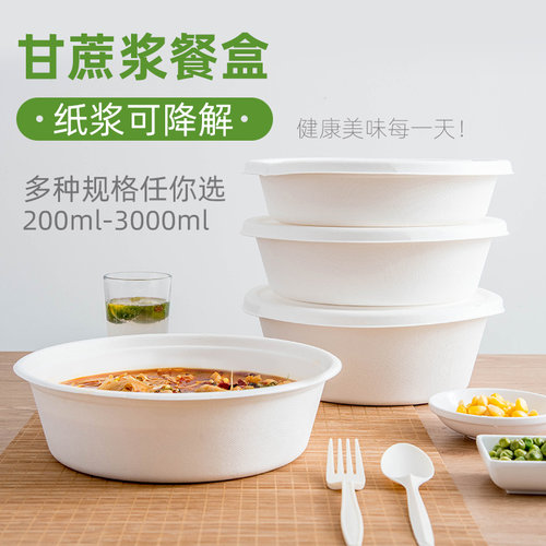 环保可降解商用一次性餐盒长方形圆形汤碗打包盒外卖快餐外卖带盖 - 图0
