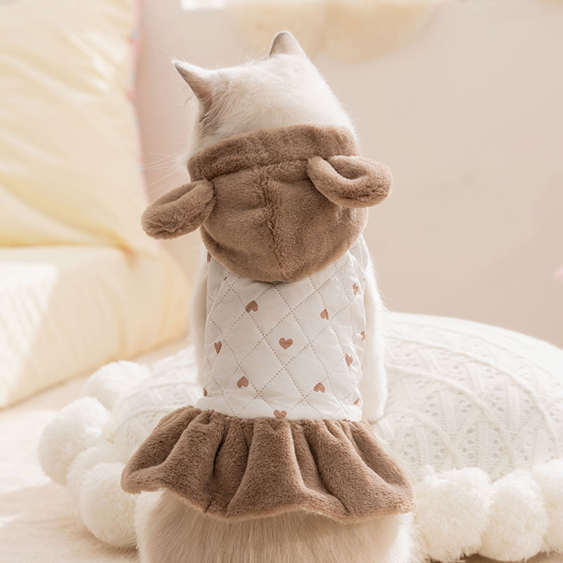 嬉皮狗爱心小熊裙子猫咪衣服防掉毛秋冬布偶德文猫宠物金渐层冬装 - 图1