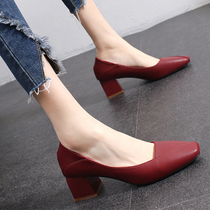 Hong Kong Net Red High heel Shoe women 2023 Chunqiu New 100 hitch Head coarse heel Soft leather not grinding with professional single shoe damp