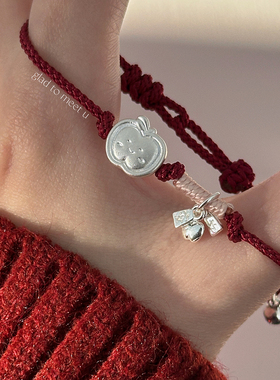 原创足银999苹果手链女圣诞礼物