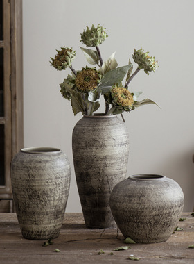 陶瓷复古插干花客厅软装饰品摆件电视柜家居港风日式花瓶田园风格