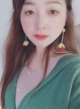 春夏季新款小蔷薇~森女手工小清新玫瑰花苞腰绳项链耳环套装