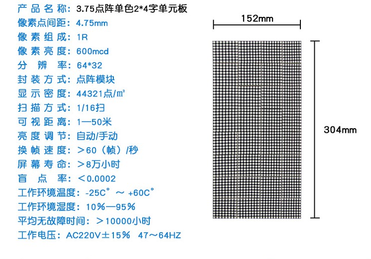 F3.75单元板P4.75表贴模组LED会标广告屏 点阵单红 双色模组P3.75