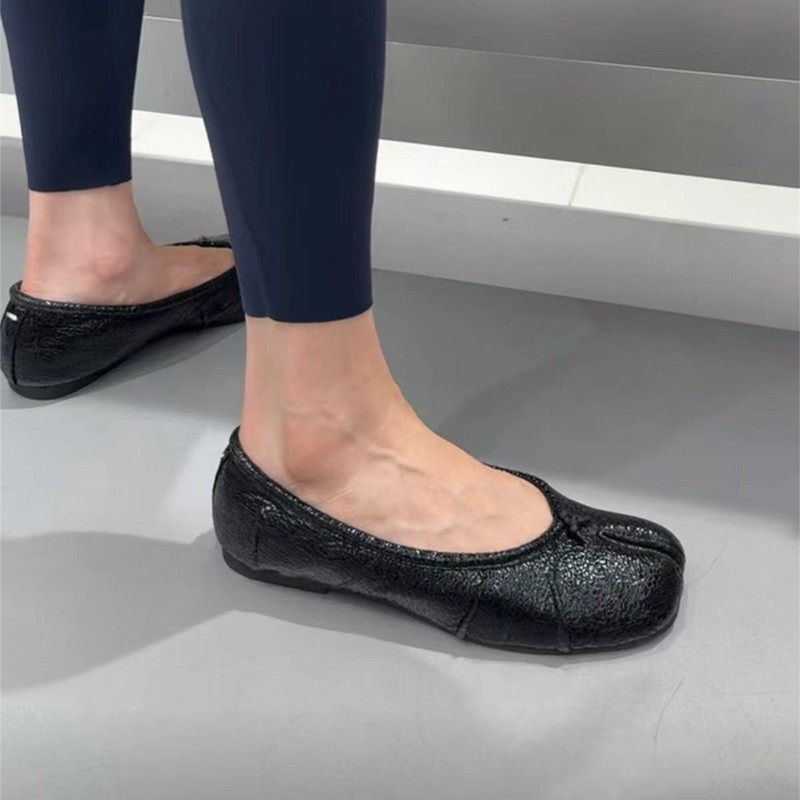 诗歌兰复古浅口分趾猪蹄单鞋女2024新款懒人平底鞋一脚蹬奶奶鞋鞋