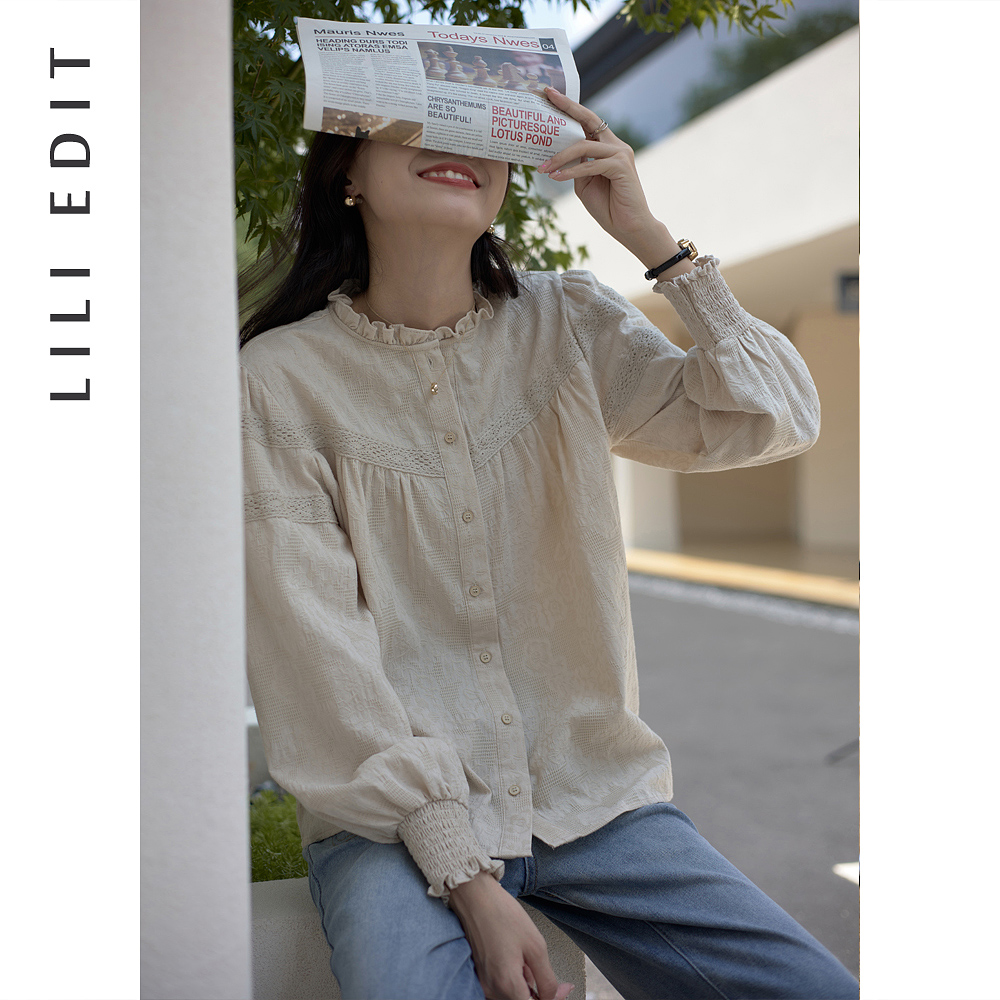 LILIEDIT/薄款法式蕾丝衬衫女秋季2023年新款甜美温柔风通勤上衣 - 图0