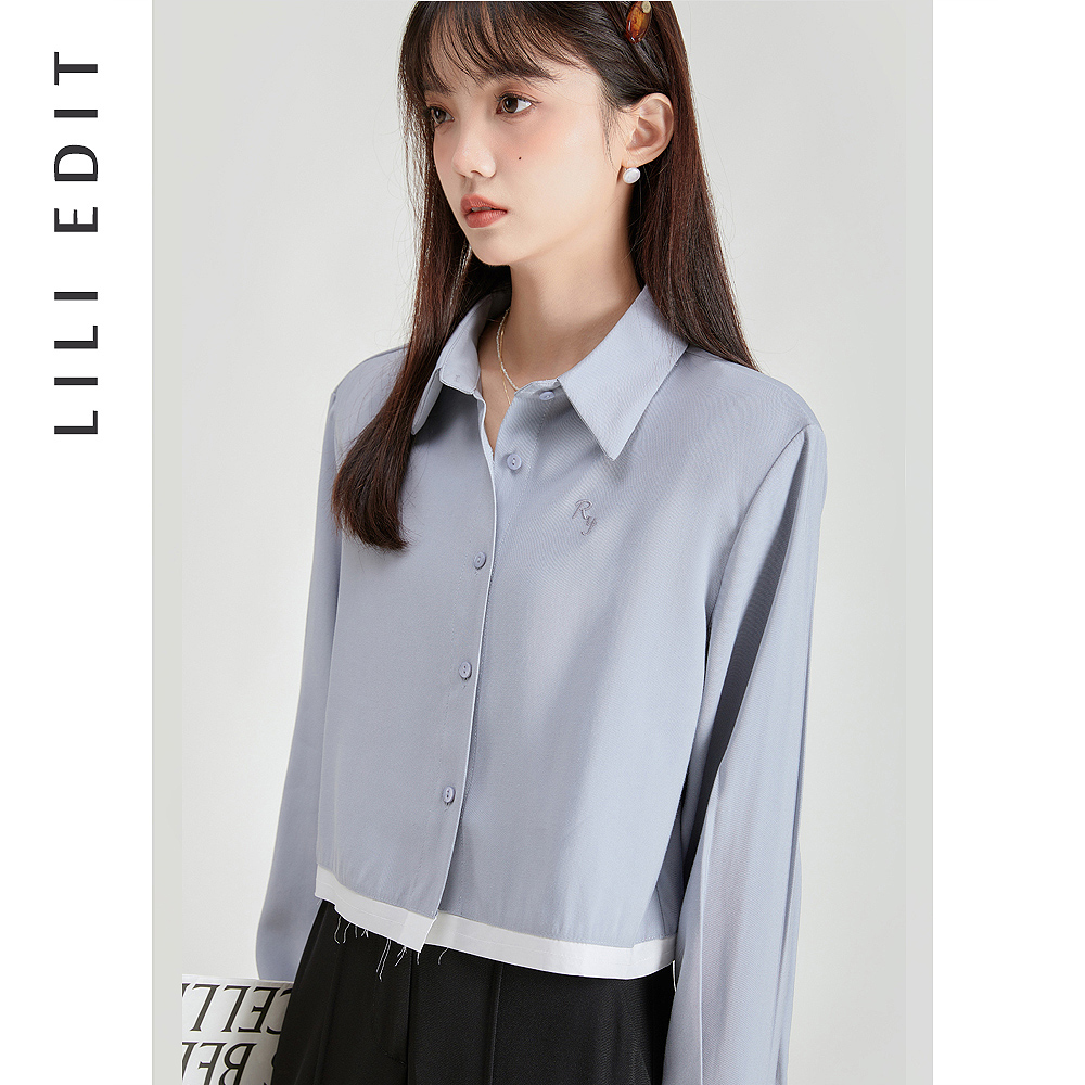 LILIEDIT/撞色短款设计感衬衫女春季新款宽松洋气高级小众上衣 - 图2